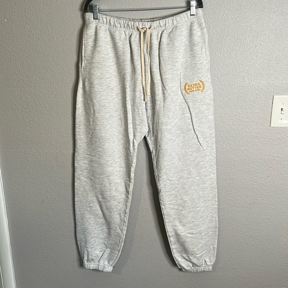 Men’s Extra Butter Embroidered Heathered Grey Joggers - NWT